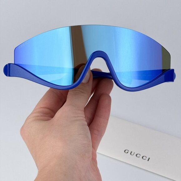 Gucci GG1650S 010 BRAND NEW Sunglasses Blue Blue Mirror Unisex Shield Mask - Picture 1 of 10